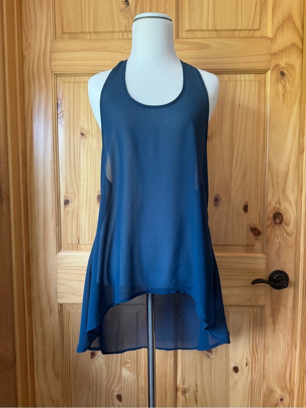 Love Audrey 3 + 1 Strappy Backless Sheer High Low Turquoise Halter size small